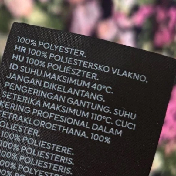 H&M| Black Pink Green Floral Long Sleeve Feminine Lightweight Blouse Sz L - Picture 7 of 7